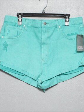 🛩highest rise cheeky shorts teal cuffed distressed denim shorts